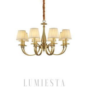 Żyrandol mosiężny z plisowanym abażurem, 4 rozmiary