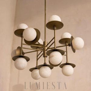 Nowoczesna lampa wisząca Cara 60 cm alabaster/brąz