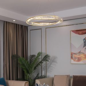 Wave Circle - Ekskluzywny złoty żyrandol z kryształami