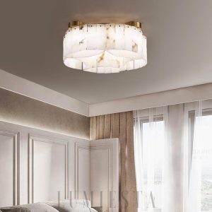 Zenith - Nowoczesna lampa sufitowa alabastrowa, złota 55 cm