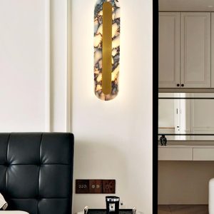 Elegancki kinkiet marmurowy owalny biały złoty LED