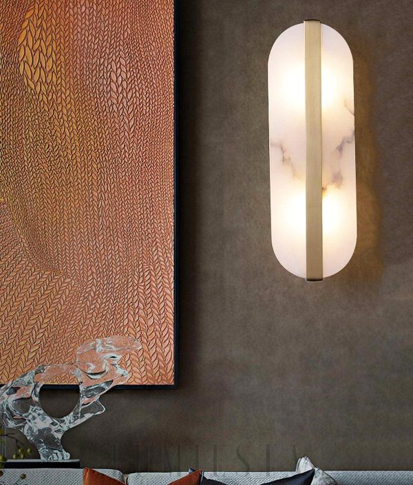 Borneo - Lampa ścienna mosiężna, klosz alabastrowy 13×40cm