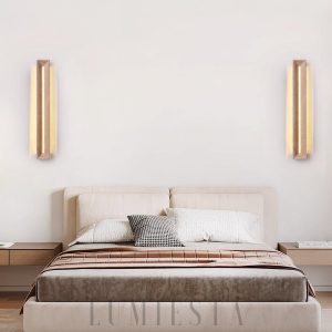 Prostokątny kinkiet trawertynowy belka 8cm x 60cm beżowy