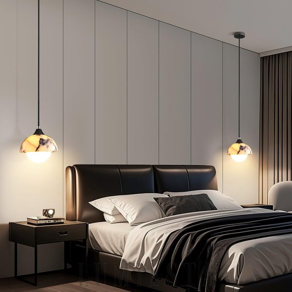 Liquid - Marmurowa półkolista lampa wisząca biało czarna 15cm