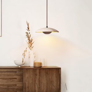 Solara - Wisząca lampa z drewna i trawertynu 25 cm, ciepłe