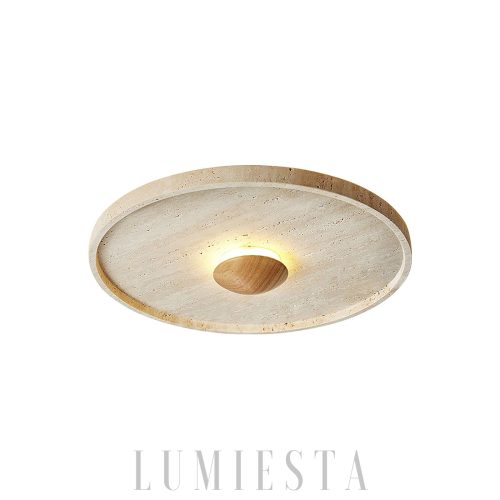 Lampa sufitowa dysk travertyn z drewnianym środkiem 42cm