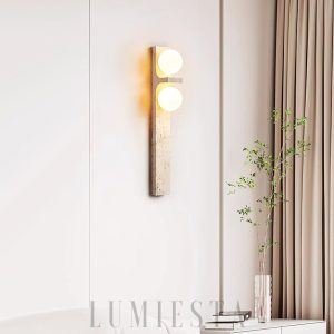 Trave - Asymetryczny prostokątny kinkiet z trawertynu beżowy 50 cm