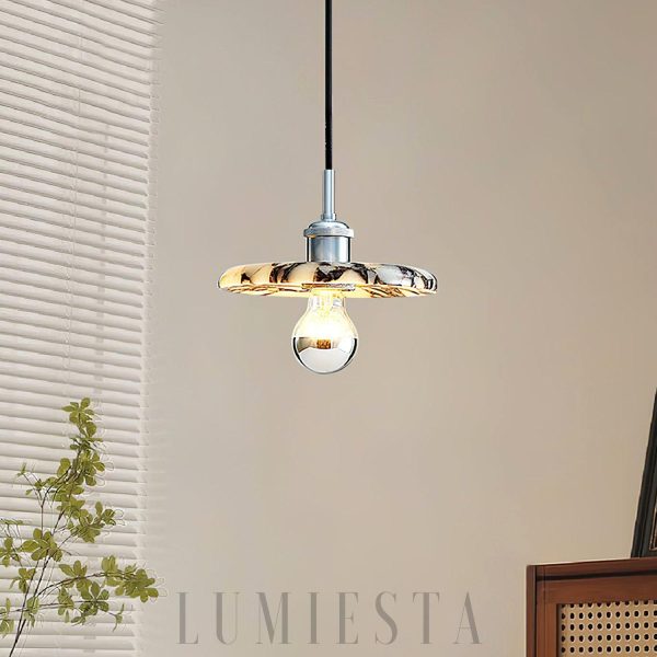 Okrągła lampa wisząca marmurowa chromowana do jadalni