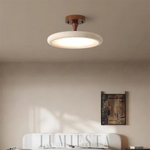 Lampa sufitowa okrągła trawertyn 30 40 cm beżowo orzechowa