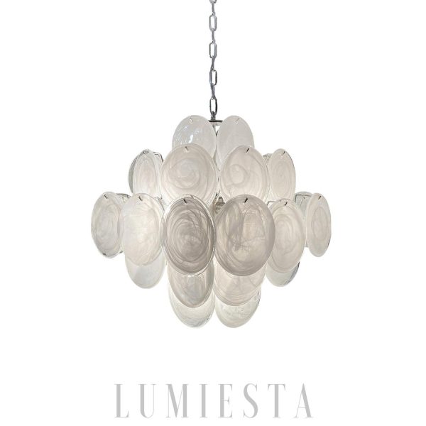 Lampa wisząca vintage Murano biały szklany żyrandol 49cm