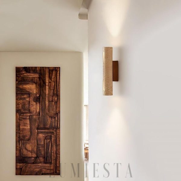 Timbuktu - Beżowa lampa ścienna z trawertynu 28 cm