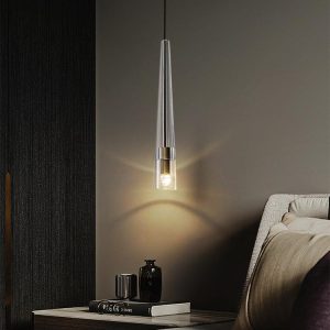 Smukła kryształowa lampa wisząca mosiądz smoky 7cm 40cm