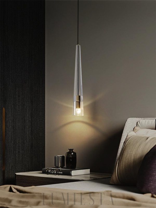 Smukła kryształowa lampa wisząca mosiądz smoky 7cm 40cm