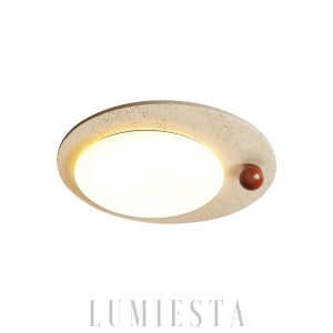 Travertynowy okrągły plafon sufitowy 58cm beżowy przytulny