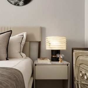 Outela - Lampa stołowa alabaster i mosiądz, czarno-biała