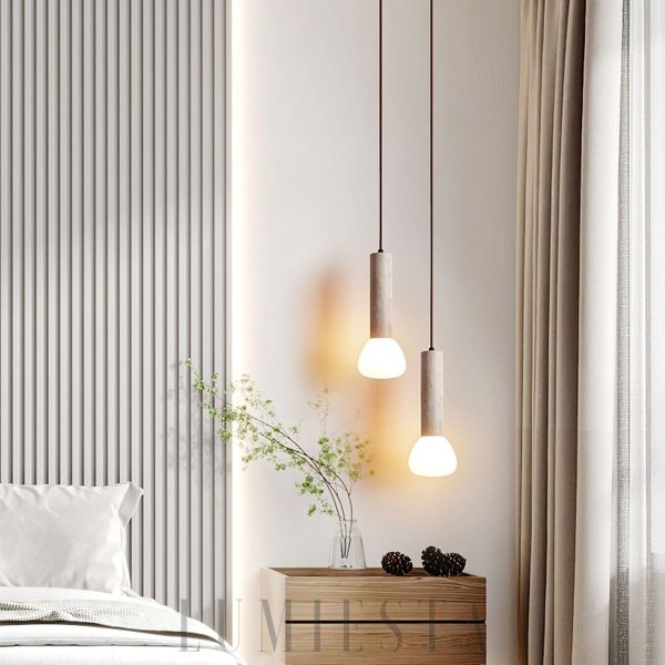Lampa wisząca z travertynu w minimalistycznym stylu beżowa