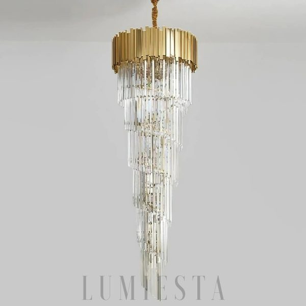 Złoty żyrandol kryształowy 2-piętrowy 81 cm elegancki