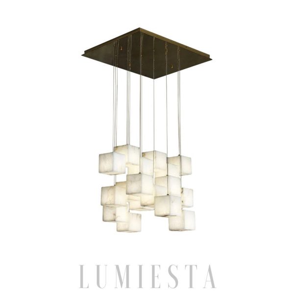 Lampa wisząca Alabaster Cube Box w złotym i białym stylu
