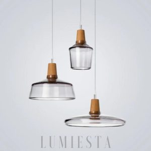 Lampa wisząca ze szkła i drewna w nowoczesnym stylu