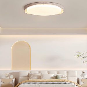 Okrągła lampa sufitowa Lumen Arc z trawertynu do sypialni