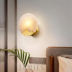 Everest - Mosiężna lampa ścienna, klosz alabastrowy 20/26cm