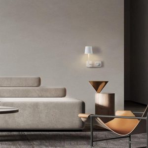 Nowoczesna lampa ścienna biała stylowy detal w sypialni