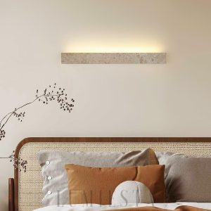 Stravik - Beżowa lampa ścienna z naturalnego trawertynu, kinkiet 48/58 cm