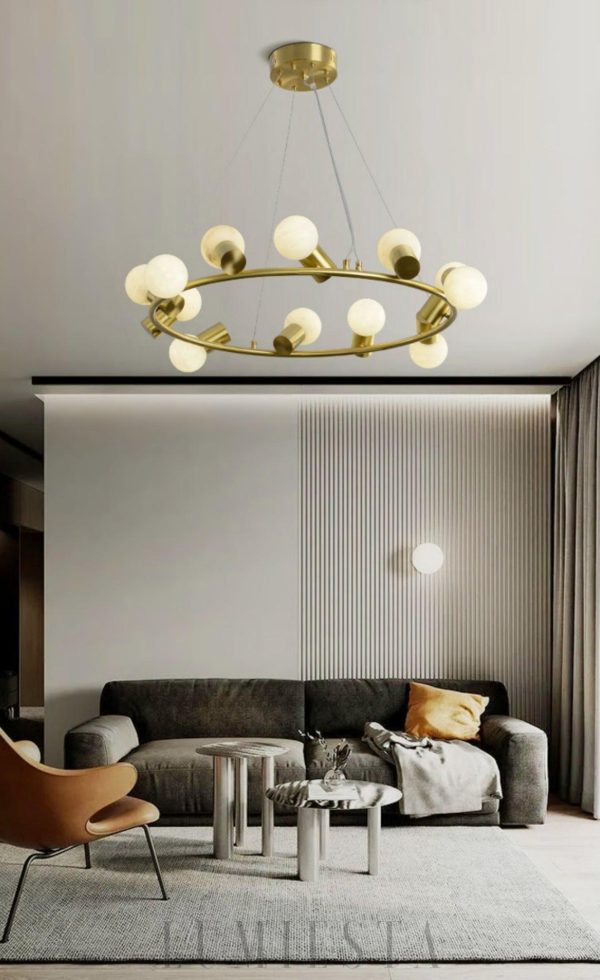 Raechelle - Mosiężny żyrandol Alabaster nowoczesny 70-85 cm