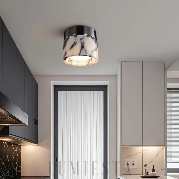 Lampa sufitowa cylinder marmur 12cm x13cm Czarny Biały