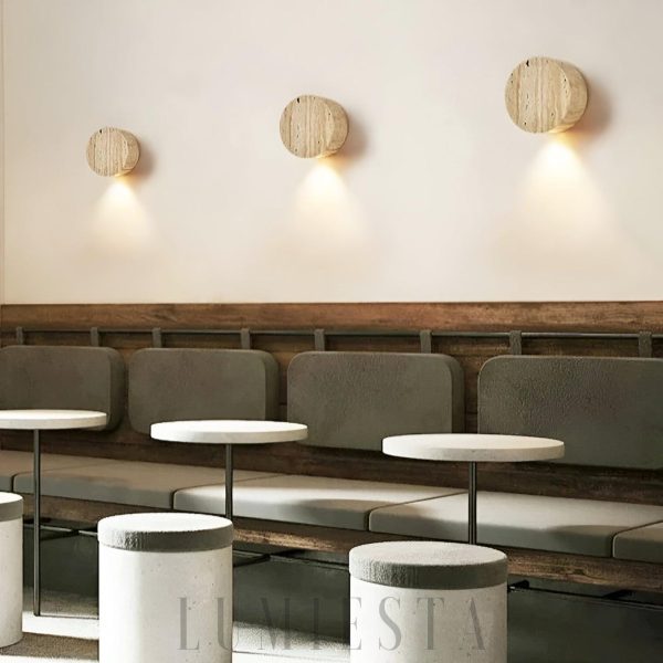 Aruba - Beżowa okrągła lampa ścienna travertyn 10 cm retro