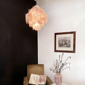 Lampa wisząca Vintage Murano Różowy szklany żyrandol 49cm