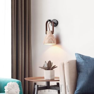 Kinkiet łukowy z trawertynu beżowy 16x30 cm do sypialni