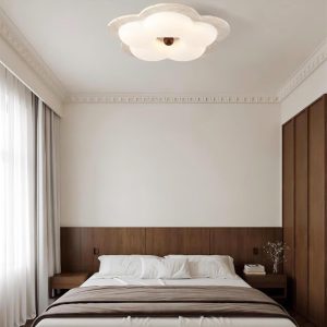 Kwiatowy plafon trawertyn 55cm beżowy ciepłe światło