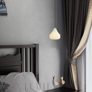 Alabastrowa lampa wisząca łezka do sypialni 17cm złoty biały