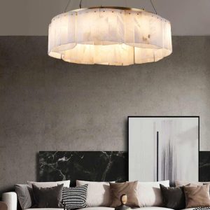 Concha - Kaskadowy żyrandol z alabastru, biało-złoty, Ø 56,66,86,96,116 cm - do salonu