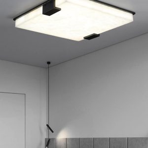 Lyra - Stylowa Czarna Kwadratowa Lampa Sufitowa z Alabastru