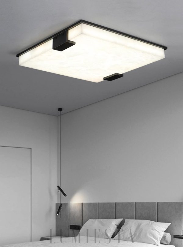 Lyra - Stylowa Czarna Kwadratowa Lampa Sufitowa z Alabastru