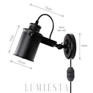 Nowoczesna lampa ścienna z regulowanym kloszem czarna