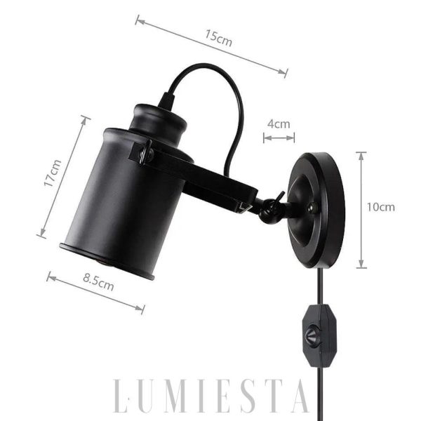 Nowoczesna lampa ścienna z regulowanym kloszem czarna