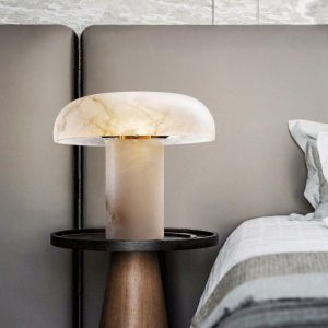 Rhodes - Lampa stołowa Grzybek alabaster i mosiądz