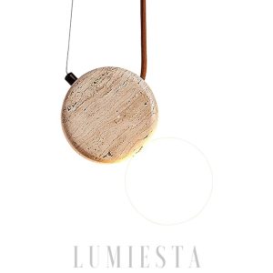 Trawertynowa lampa wisząca okrągła beżowa 11cm 21cm