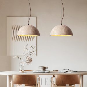 Nobli - Lampa Wisząca Półkula Trawertyn Ø35cm – Kamień i Styl Japandi