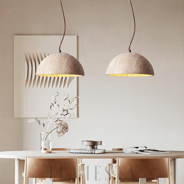 Nobli - Lampa Wisząca Półkula Trawertyn Ø35cm – Kamień i Styl Japandi