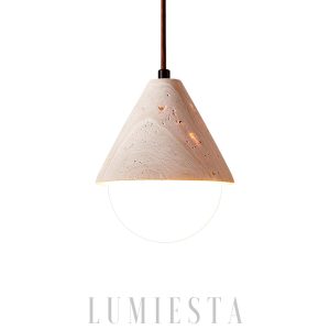 Elegancka lampa wisząca z travertynu i szkła 16cm beżowa