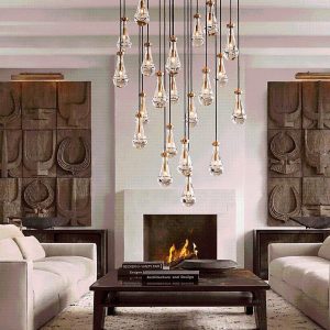 Raindropa Linear - Postmodernistyczny miedziany żyrandol  - Podłużna lampa wisząca