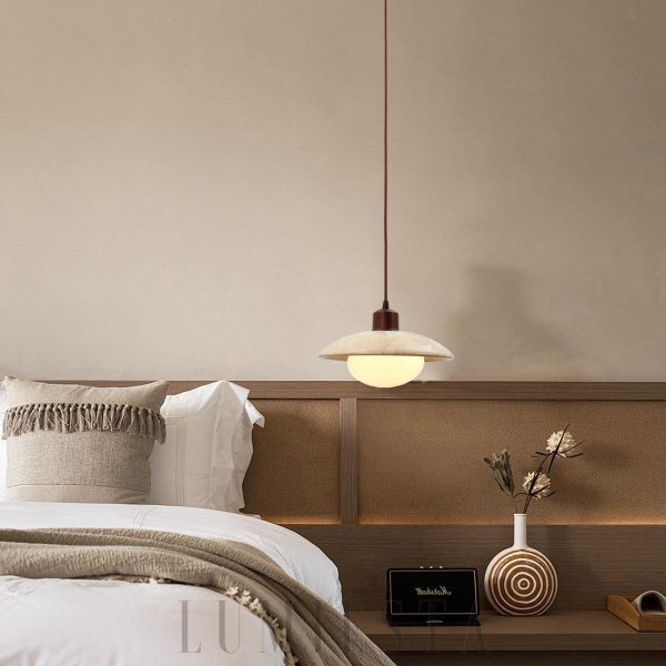 Noah - Lampa wisząca z trawertynu i szkła, Ø25cm, do kuchni, skandynawska