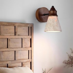 Kinkiet stożkowy z trawertynu beżowy 11 x 15 cm nastrojowy