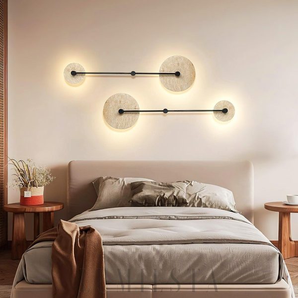 Lampa ścienna trawertynowa okrągła 28cm 80cm ciepła