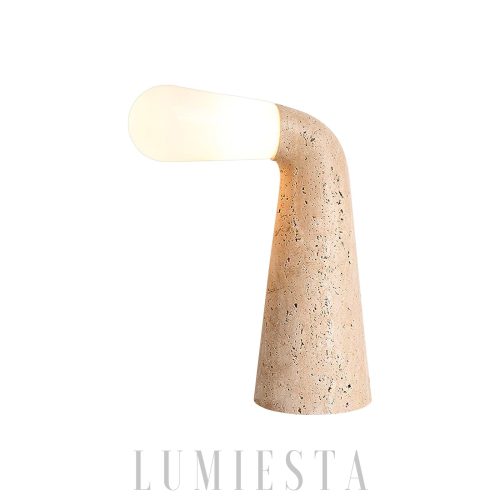 Designerska stożkowa lampa z trawertynu beżowa 25cm wys 34cm