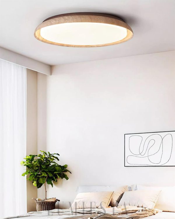 wm_8826764667667815303.jpg Kuzco - Beżowa okrągła lampa sufitowa z naturalnego trawertynu - Plafon Ø32/43/55cm